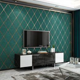 Donkergroen 3D Diamond Lattice Hertenleer Fluwelen Behang Slaapkamer Woonkamer el Moderne Minimalistische Tegel Achtergrond Muur Sticker 240122