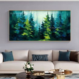 Green Dark Abstract Forest Huile Paint sur toile peinte à la main Grand art mural peinture personnalisée peinture d'arbre vert