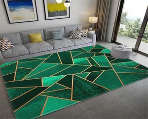 Tapis vert foncé pour salon 3D tapis géométrique imprimé tapis de sol de tapis nordique motif en marbre mat non glindulaire5082683