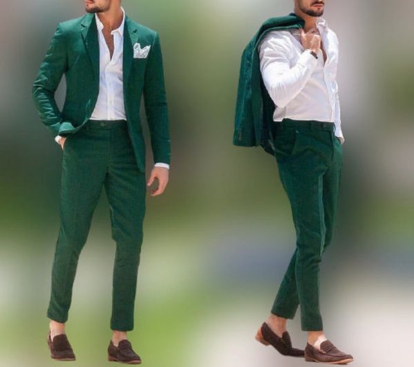 Tuxedos de mariage de pays vert foncé simple du marié formel porte des combinaisons pour hommes slim fit 2 pièces Pant de bal de bal de bal de plage 2022