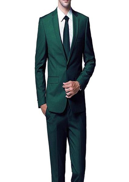 Dark Green Evening Party Men trajes para la boda Prom Wear 2018 Pantalones de dos piezas Tibonamiento ajustado a la boda hecha a medida Tuxedos5280292