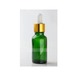 Gotero de vidrio verde oscuro, botellas de 20 Ml, tapas doradas, negras y plateadas, botella cuentagotas de muestra de vidrio gruesa de 20Ml BJ