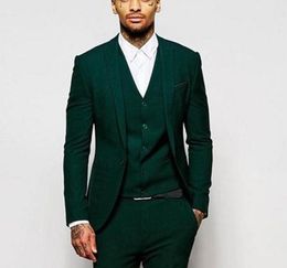 Dark Green Groom Tuxedos 2019 WeddingTuxedos Peak Revers Mannen Past Blazer Populaire Mannen Prom 3 Stuk Suit (Jas + Broek + Vest) 001