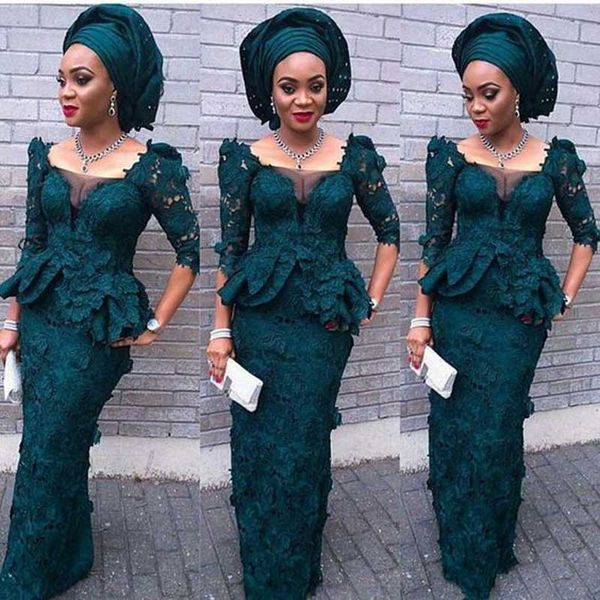 Vert foncé de haute qualité Nigeria africain demi manches robes de soirée sarcelle dentelle sirène robes de bal robe de festa Longo vêtements de cérémonie