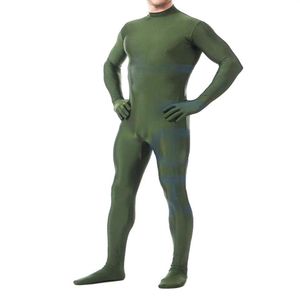 Costume de Catsuit pour hommes en Lycra Spandex vert foncé fermeture à glissière au dos Sexy hommes Costume de corps Costumes tenue unisexe sans tête fête d'halloween 258p