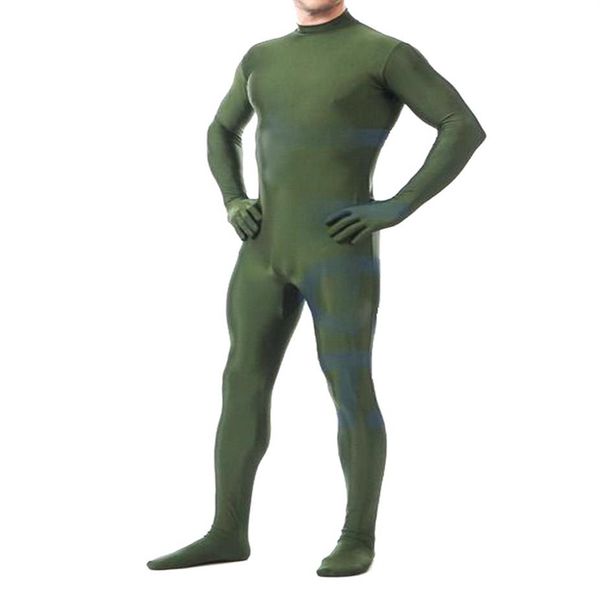 Traje de Catsuit de Lycra Spandex verde oscuro para hombre, traje de cuerpo Sexy con cremallera trasera para hombre, traje Unisex sin cabeza, fiesta de Halloween 207q