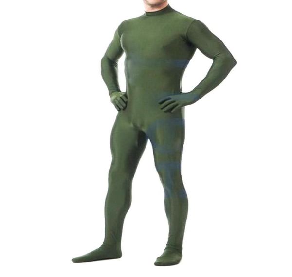 Vert foncé Lycra Spandex Men039s Catsuit Costume Retour Zipper Sexy Hommes Body Suit Costumes Unisexe Tenue Sans Tête Halloween Party 2567521