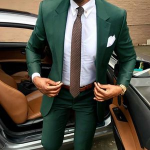 Tuxedos de mariage vert foncé pour hommes, costumes de marié, coupe cintrée, revers de plage, formel, noir, couple, bal de promo, costume deux pièces (veste + pantalon)