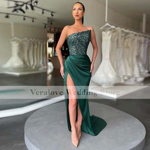 Dark Green Mermaid Prom Dress 2021 Strapless Pailletten Kant Formele Avondjurken Vestido Fiesta de Boda
