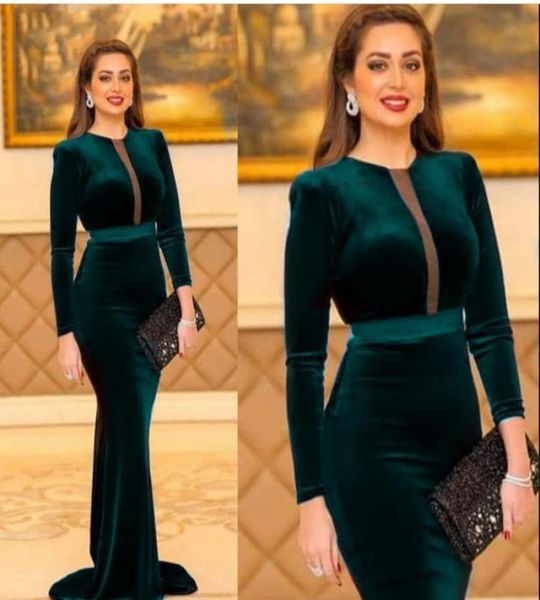 Vestidos para la madre de la novia de Dubai musulmanes de color verde oscuro Cuello joya Manga larga Cinta de terciopelo Vestido formal Vestidos de noche de talla grande 4500029