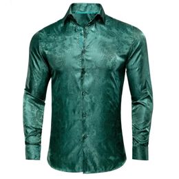 Chemise en soie Paisley vert foncé pour hommes, chemises décontractées à manches longues pour hommes, Jacquard, robe de soirée d'affaires, de mariage, Hi-Tie Designer 240304