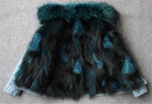 Dark Green Raccoon Furs Garniture Doublure amovible Femmes Snow Snow Parka Fox Fu Five Doublée Bleu Bleu Demin Jackets Ykk Zipper