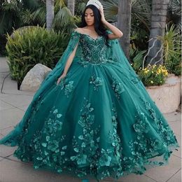 Donkergroene tule quinceanera jurken ball jurk prom avond verjaardagsfeestje jurk veter diploma jurk vestidos de quinceanera