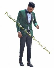 Verde oscuro Veet Slim equipado solo pecho Blazers masculinos Conjuntos 2 piezas Otoño Invierno Formal Ocn elegante Dres Novio desgaste s3km #
