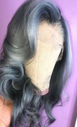 Perruques avant de dentelle de cheveux humains gris foncé femmes noires ondulées 130 densité gris argenté 10A Remy cheveux vierges perruque frontale en dentelle Pluck3147262