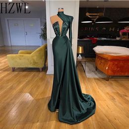 Dark Hunter Vert Couleur Sirène Robes De Soirée Col Haut OneShoulder Cristal Drapé Top Robe De Bal Split Robe De Cocktail vestido2418