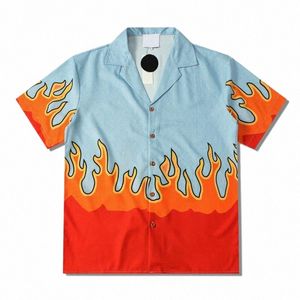 Dark IC Flame Polo Men Summer Material Material Holiday Beach Hawaiian Shirts vintage Men's Shirt K6BP #