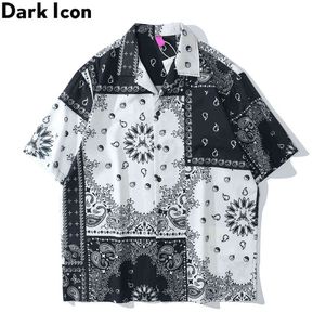 Dark Icon Black White Color Contrast Bandana Shirt Mannen Straat Mode Polo Hawaiian S Man 210721