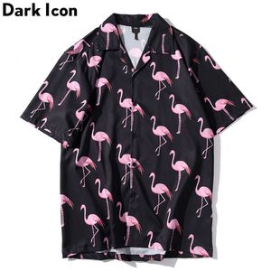 Dark Icon Crane Imprimé Hawaii Chemise pour hommes Summer Street Fashion Chemises à manches courtes Tops masculins 210721