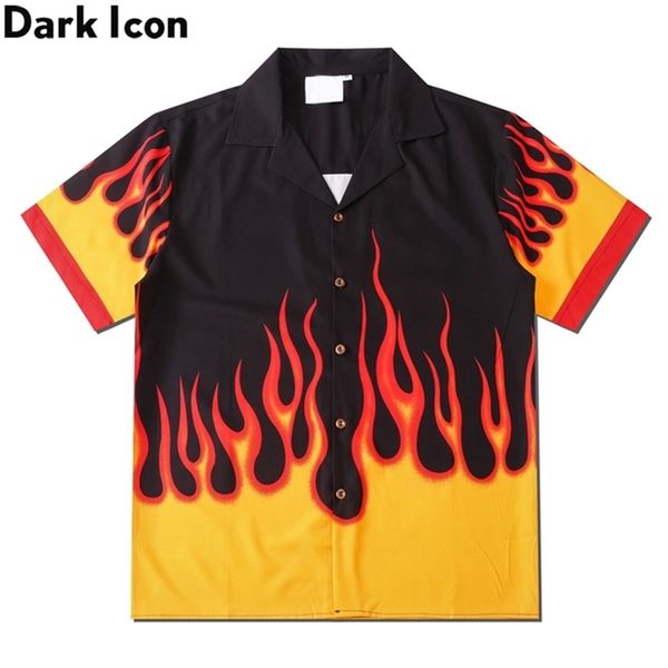 Camisa Dark Icon Flame para hombre, camisa Vintage de calle para hombre, camisa hawaiana de verano, ropa para hombre 220326