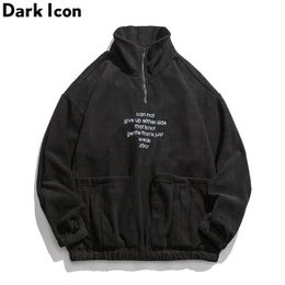 Dark Icon Front Halve Rits Fleece Straat Sweatshirt Mannen Trui Hip Hop Sweatshirts Streetwear Sweatshirt voor Mannen Wit/zwart T200917