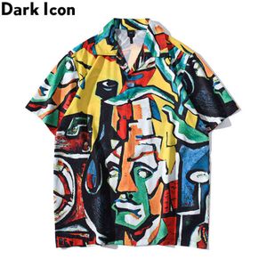 Dark Icon Graffit Hawaiian Shirt Men Vintage Street Summer Beach Holiday Homme Blouse 210721