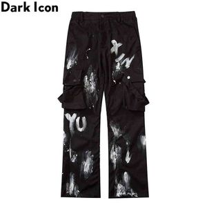 Donkere icon-pantalones vracht bolsillos laterales para hombre pantaln media cintura elstica color blanco y negro 0214