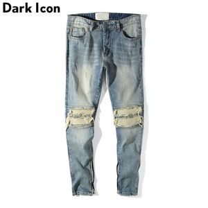 Dark Icon Plissé Genou Régulier Hip Hop Jeans Hommes High Street Moto Cheville Longueur Hommes Denim Pantalon Complet 211111