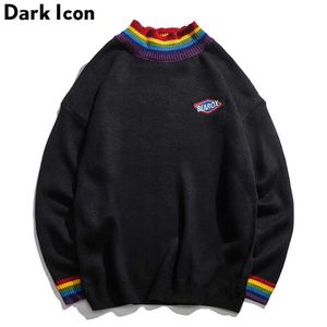 Dark Icon Rainbow Collar Jersey Suéter para hombre Invierno Estilo suelto para hombres High Street S Negro Blanco 210909