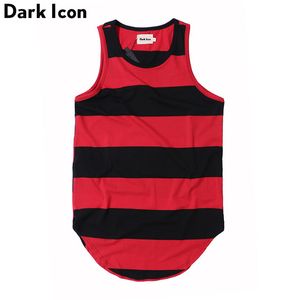 DARK ICON Camiseta sin mangas de Hip Hop con dobladillo curvado a rayas para hombre, línea larga extendida de verano, 3 colores para hombre