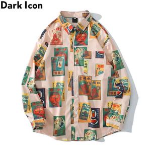 Dark Icon Vintage Gedrukt Shirts Mannen Turn-Down Collar Heren Shirt Streetwear voor Man 210721