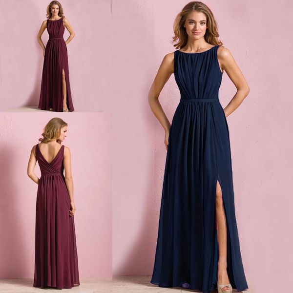 Foncé bleu marine vin rouge couleur robe de demoiselle d'honneur une ligne en mousseline de soie femmes porter robe de demoiselle d'honneur pour robe de soirée de mariage