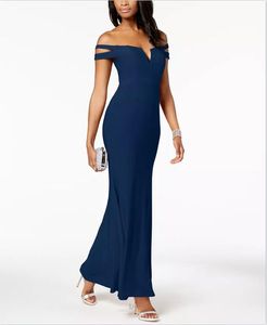 Dark Navy Column Avondjurken voor 2022 Bateau Dames Elegante Spandex Lange Vrouwelijke Runway Fashion Prom Dresses