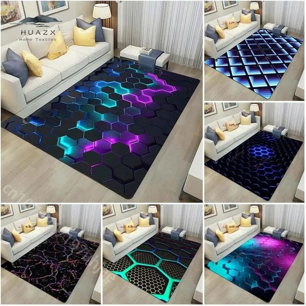 Carpets à effet néon foncé pour tapis géométrique jeu jeu salon chambre étage adolescents cool tapis esport tapis home décoration 240424