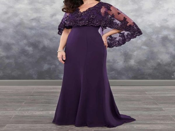 Púrpura oscuro Madre de la novia viste gasa con bolero transparente con apliques de lentejuelas brillantes vestido de gasa mother039s Burgun7959605