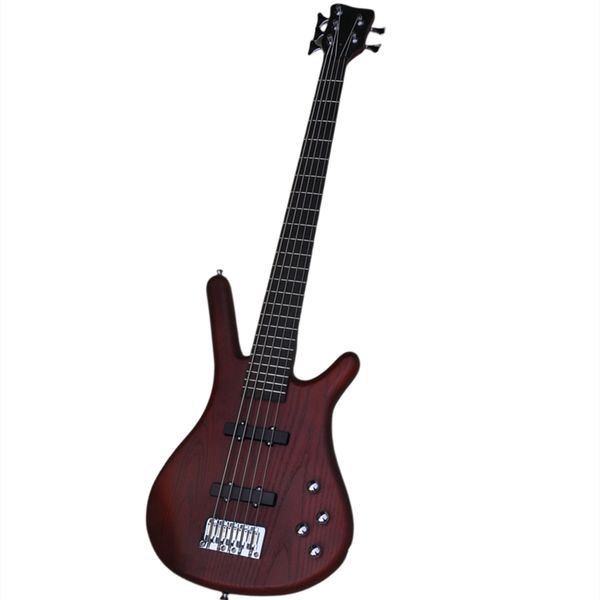 Guitare basse électrique rouge foncé à 5 cordes, avec matériel chromé, offre Logo/couleur personnalisée