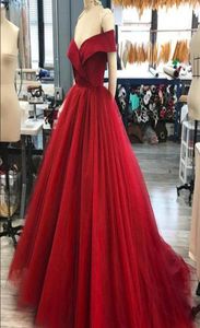 Donkere rode bal jurk avondjurken uit schouder satijn tule op maat gemaakte elegante avondjurken formele avondjurken formele kleding 5581129