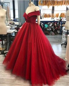 Donkere rode baljurk Quinceanera jurk eenvoudig ontwerp vestidos van de schouder nieuwe formele jurken op maat gemaakt