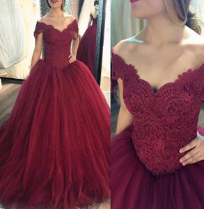 Robe de bal rouge foncé robes de quinceanera off épaule en dentelle en tulle plus taille robes de bal bordeaux sweet 16 robes en dentelle 2387700