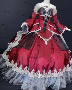Robes De mariée gothiques, rouge foncé et noir, avec manches détachables, Corset à lacets, Costume Renaissance, Robe De mariée