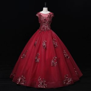 Robes de bal rouge foncé taille haute transparente avec appliques paillettes brillantes dos ouvert avec lacets robes de soirée