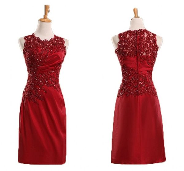 Robes de soirée fourreau rouge foncé pour femmes perles formelles appliques perles paillettes plis mère de la mariée robes d'occasion spéciale robes pas cher