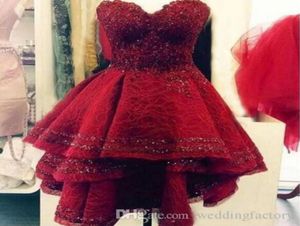 Donker Red Short Prom -jurken Cocktailjurken Lace Sequins feestjurk Sweetheart Major Beading damesjurken voor speciale gelegenheid4831708