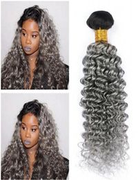 Donkere Wortel 1BGrey Ombre Braziliaanse Human Hair Extensions 3 Stuks Diepe Golf Zilvergrijs Ombre Virgin Remy Menselijk Haar Bundels Braziliaans 7626154