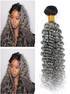 Donkere Wortel 1BGrey Ombre Braziliaanse Human Hair Extensions 3 Stuks Diepe Golf Zilvergrijs Ombre Virgin Remy Menselijk Haar Bundels Braziliaans 5581611