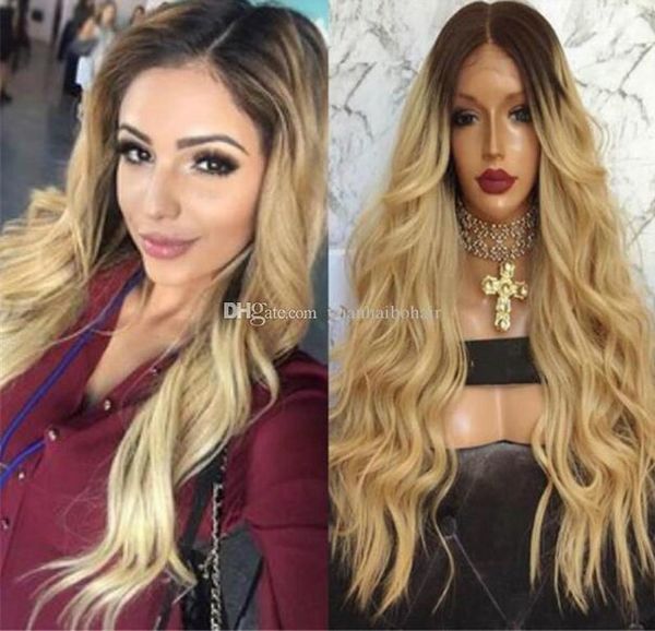 Root noire brunblonde ombre Lace Front Perruque brésilien Human Heuple Vave en vrac Two Tone Full Lace Perruque pour les femmes noires 1110693