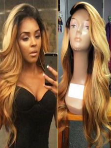 Dark Roots 1b613 Mix 27 perruques longues ondulées blondes avec cheveux de bébé perruques avant de dentelle synthétiques résistantes à la chaleur pour les femmes noires 7288509