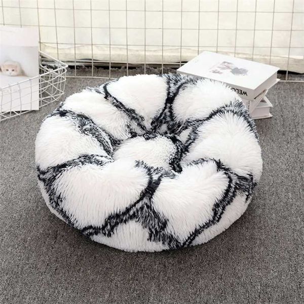 Foncé Rond Chat Lit Maison Doux Long En Peluche Panier Pet Sac De Couchage Chiot Coussin Tapis Portable Fournitures Chien 211006