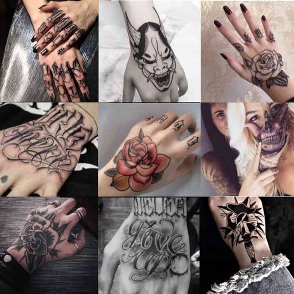 Tatuajes impermeables de estilo oscuro, tatuaje temporal, pegatina Sexy, tatuaje de flor de mano, Flash falso, arte corporal para brazo o pie para niña, mujer y hombre