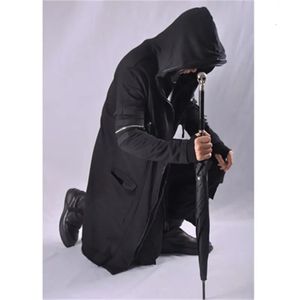 Dunkler Wind, langer Mantel, Overknee-Robe, Persönlichkeit, doppelter Kapuzenpullover, Trenchcoat, Zauberer-Cape-Mantel, Kapuzenpullover in Übergröße 240102